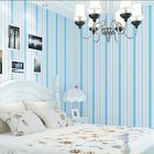 Papel pintado grabado en relieve del dormitorio de los niños, papel pintado rayado azul y blanco del vinilo