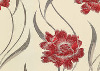 Papel pintado rayado de la sala de estar floral durable con los materiales florales, no tejidos rojos