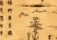 Papel pintado inspirado asiático de la poesía china del paisaje para la casa de té/el estudio
