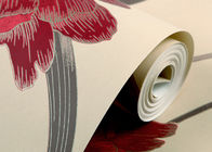 Papel pintado rayado de la sala de estar floral durable con los materiales florales, no tejidos rojos